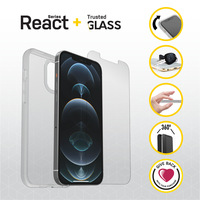 OtterBox React + Trusted Glass iPhone 12 Pro Max - Clear - Custodia + in Vetro Temperato, Transparente