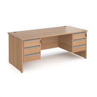 Contract 25 straight desk with 3 and 3 drawer silver pedestals and panel leg 1800mm x 800mm - beech