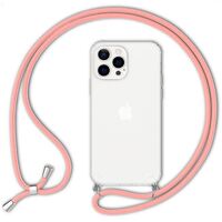 NALIA Necklace Cover with Band compatible with iPhone 13 Pro Case, Transparent Anti-Yellow Phonecase & Adjustable Holder Strap, Protective Crossbody Hardcase & Silicone Bumper Pink