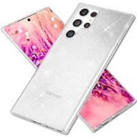 NALIA Translucent Glitter Cover compatible with Samsung Galaxy S24 Ultra Case, See Through Silicone Phonecase with integrated Diamond Sequins, Slim Glamour Skin Sparkle Protecto...