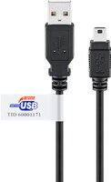 USB 2.0 Hi-Speed-Kabel mit USB-Zertifikat, Schwarz, 1.8 m - USB 2.0-Stecker (Typ A) > USB 2.0-Mini-S