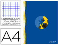 Cuaderno espiral liderpapel a4 micro antartik tapa forrada120h 100 gr cuadro 5 banda 4 taladros trending azul 2020
