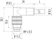 Sensor-Aktor Kabel, M9-Kabelstecker, abgewinkelt auf offenes Ende, 8-polig, 2 m,