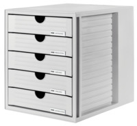 Schubladenbox SYSTEMBOX, DIN A4 und größer, 5 geschlossene Schubladen, lichtgrau