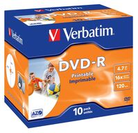 DVD-R, General, 16X, 4.7GB Wide Print. ID Brand 10 Pack Lege dvd's