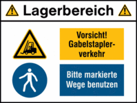 Kombi-Schild Lagerbereich mit Sicherheitskennzeichen - Gelb/Blau, 30 x 40 cm