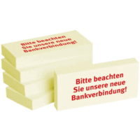 Haftnotizen 75x35mm gelb 'Bitte beachten Sie unsere neue Bankverbindung!' VE = 5 Blöcke