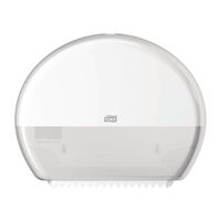 Tork Mini Jumbo Toilet Roll Dispenser in White with Semi Transparent Window