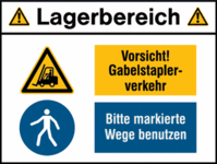 Kombi-Schild Lagerbereich mit Sicherheitskennzeichen - Gelb/Blau, 15 x 25 cm