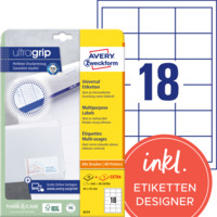 Universal-Etiketten, A4 mit ultragrip, Adressaufkleber, 64 x 45 mm, 30 Bogen/540 Etiketten, weiß