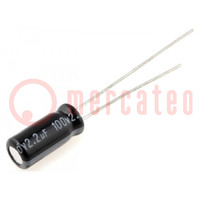 Capacitor: electrolytic; THT; 2.2uF; 100VDC; Ø5x11mm; Pitch: 2mm