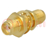 Coupler; SMA female,both sides; straight; 50Ω; PTFE; gold-plated