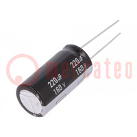 Capacitor: electrolytic; THT; 220uF; 160VDC; Ø16x31.5mm; ±20%