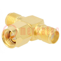 T adapter; SMA male,SMA female x2; T; 50Ω; PTFE; gold-plated