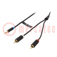 Cable; Jack 3.5mm plug,RCA plug x2; 5m; Plating: gold-plated