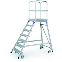 Podesttreppen fahrbar 7 Stufen Stahl-Gitterrost-Stufen und Plattform | LE2860
