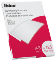 Laminierfolie Ibico, 125 Micron, glänzend, für A3, 100 Stück, glasklar