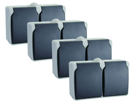 4er-Set 2fach Schutzkontaktsteckdosen mit Deckel Feuchtraum + Außen, 2-polig