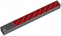 19" 1U 8xCEE7/3 rd 1xfuse 10A power 2,0m IEC 19'' 2m 8x Schuko H05VV-F 3G 1.00mm², 2 m, 8 AC outlet(s), Aluminium, Black, Red, 10 A, Stekkerblokken