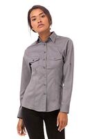 Chef Works Women's Pilot Shirt in Grey with Matching Buttons - Polycotton - XL