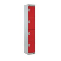 Coloured door lockers with standard top, 4 red doors, 300 x 300mm