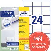Universal-Etiketten, A4 mit ultragrip, Adressaufkleber, 64,6 x 33,8 mm, 30 Bogen/720 Etiketten, weiß