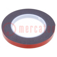 Tape: fixing; W: 12mm; L: 5m; Thk: 1.2mm; double-sided; acrylic; black