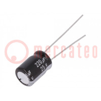 Capacitor: electrolytic; THT; 220uF; 25VDC; Ø8x11.5mm; Pitch: 3.5mm