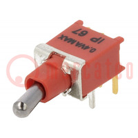 Switch: toggle; Pos: 2; SPDT; ON-(ON); 0.4A/20VDC; Leads: flat pin