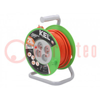 Extension lead; 3x1.5mm2; reel; Sockets: 4; PVC; orange; 25m; 16A