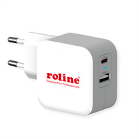 ROLINE USB Charger mit Euro-Stecker, 2 Port (Typ-A QC3.0, Typ-C PD), 38W