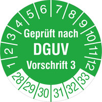 Prüfplakette, Geprüft nach DGUV Vorschrift 3, 1000 Stk/Rolle, 1,5 cm Version: 2028 - Prüfjahre: 2028-2033,grün/weiß