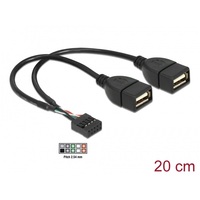 DELOCK kábel USB pin header female > 2x USB 2.0 Type-A female 20cm