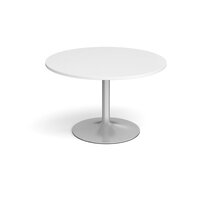Trumpet base circular boardroom table 1200mm - silver base and white top