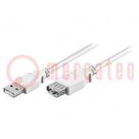 Kabel; USB 2.0; USB A-Buchse,USB A-Stecker; 3m; weiß; Ader: Cu