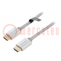 Cable; HDMI 2.0; HDMI plug,both sides; PVC; textile; 5m; silver