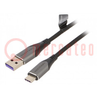 Cable; USB 2.0; USB A plug,USB C plug; nickel plated; 3m; black