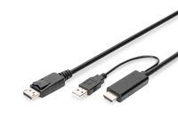 Digitus AK-330111-020-S video kabel adapter 2 m HDMI Type A (Standaard) DisplayPort + USB Type-A Zwart