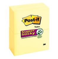 Post-It Super Sticky Notes, 3 in x 5 in, Canary Yellow, 12 Pads/Pack zelfklevend notitiepapier Geel 90 vel Zelfplakkend
