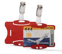 Durable ID Card Holder with Clip 54 x 85mm - Red - Pack of 25