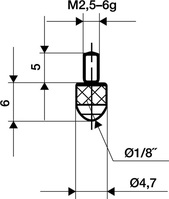 KÄFER 22201 Messeinsatz Länge 6 mm Kugel M2,5 Stahl passend zu Messuhren