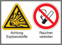 Sicherheitszeichen-Schild - Achtung Explosivstoffe/Rauchen verboten, Kunststoff