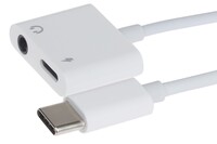 USB-C to 3.5mm Headphone Jack / USB-C PD Charging Port Adapter - White, 10cm