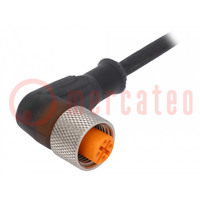 Connection lead; M12; PIN: 3; angled; 5m; plug; 30VAC; 4A; -25÷80°C