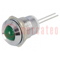Indicator: LED; prominent; green; Ø12mm; for PCB; brass; ØLED: 8mm