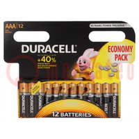 Bateria: alkaliczna; 1,5V; AAA,R3; nieładowalna; 12szt; BASIC