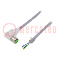 Connection lead; M12; PIN: 5; angled; 5m; plug; 60VAC; -25÷80°C; PVC