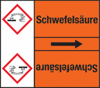 Rohrmarkierungsband mit Gefahrenpiktogramm - Schwefelsäure, Orange, B-7541