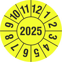 Prüfplakette, Jahresplakette mit 4-stelliger Jahreszahl, 1000 Stk/Rolle, 1,5 cm Version: 2025 - Prüfjahr: 25, gelb/schwarz