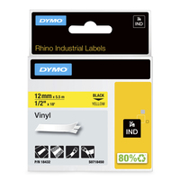 DYMO Rhino etichette industriali in vinile autoadesive | rotolo da 12 mm x 5,5 m | stampa nera su giallo